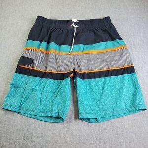 Shein Manfinity Swim Trunks Mens XXL Green Striped Drawstring Board Shorts